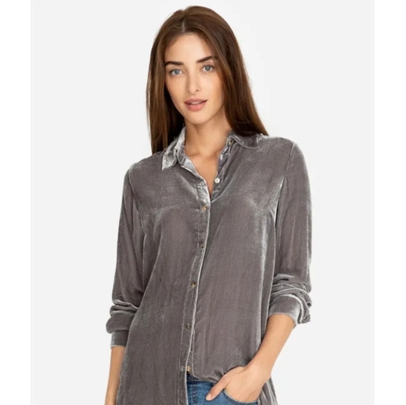🌸 J. Crew Silver Velvet Covered Button Down Long Sleeve Shirt Top Size XS - Picture 14 of 14
